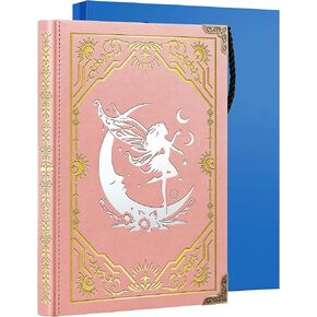 A5 Pink Fairy Gifts for Women Girls Faux Leather Vintage Notebook Moon Fairy Gifts Globe Moon Fairy Gifts for Fairy Lover with Fairy Angels Wing Journal Notebook 200 Pages 100 Gsm Thick Ruled Paper (Moon Fairy Pink)