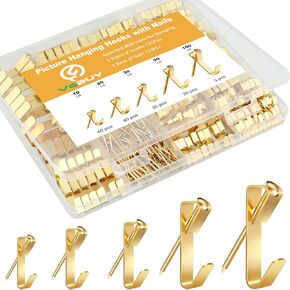 270Pcs Picture Hanging Kit, Picture Hangers Including 10/20/30/50/100lbs, Picture Hanging Hooks with Nails for Drywall Wooden Wall