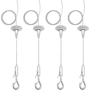 4 Pack 6ft Ceiling Sign Hanger Wire Kit, 2m Adjustable Suspension Hanging Cable Wire with Hook Wall Mount Suspension Cable for LED Screen, Billboard, Lights ,Mirror Picture , Holds Up to 10KG