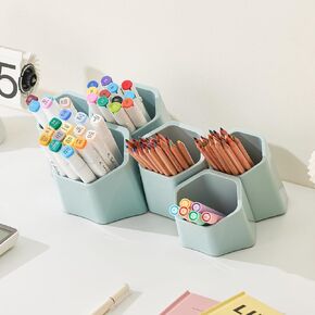 6 Cup Splicing Clips Pen Holder, Modular 65° Desk Organizer for Markers, Pencils, and Pens - Ideal for Office, School, and Home Use (Blue)
