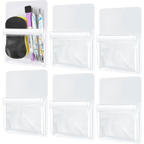 Sherr 6 Pcs Magnetic Pen Marker Holders, Magnetic Pocket Pouch 4.7 x 6.5 Clear File Holder for Fridge Whiteboard Locker, Magnet Pen Dry Erase Marker Storage Organizer Accessories(White)