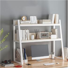 Bookshelves Desktop Bookshelf Wooden Desktop Storage Rack Storage Rack Bookshelf Storage Storage Rack 2 Layers White Bookshelf(L 55cmxW 32cmxH 90cm)
