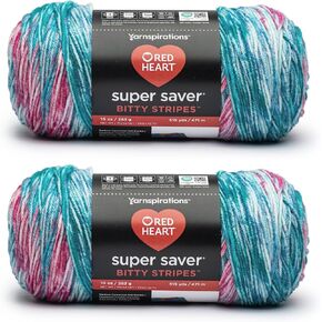 Red Heart Super Saver Bitty Stripes Lollies Yarn - 2 Pack of 283g/10oz - 100% Acrylic - #4 Worsted (Medium) - 515 Yards - Knitting/Crochet