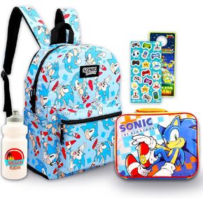 Sonic The Hedgehog Backpack with Lunch Box Set - Bundle with 16" Backpack, Lunch Box, Water Bottle, Stickers, and More | Sonic Backpack for Students
