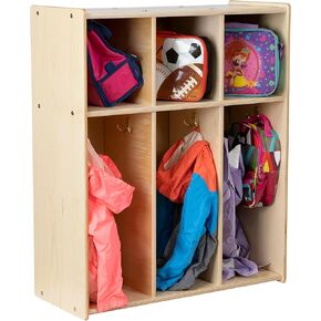3-Section Coat Locker with Cubbies, Wooden Backpack Storage Organizer with Coat Hooks and Cubby Storage Organizer Cubes for Kids, Daycare, Classroom