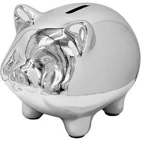 Ceramics Pig Piggy Bank for Adults, Saving Money Bank for Kids, Cute Coin Bank Decorative for Home, Kid's Birthday Gifts (Silver -Piggy1)