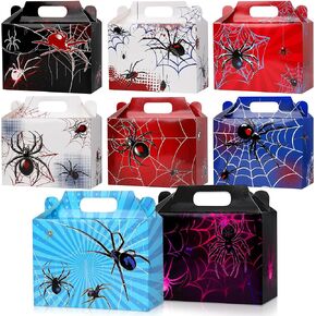 OEEQOU 24PACK Spider Party Hife Boxes مع 8 نمط حفلة تفضيل صناديق اليد مع مقابض ، وصندوق هدايا حلوى العنكبوت لملوازات أعياد الميلاد والهدايا