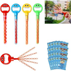 4-Pack Bubble Claw Wand, 36-Hole Smiley Face Bubble Stick with Leak-Proof Design, 5 Claw Hand-Shaped Bubble Wand for Kids, Includes Bubble Solution(Blue+Red+Yellow+Green)