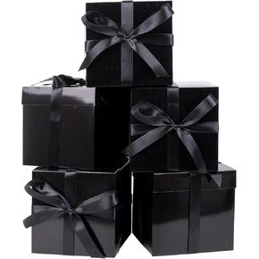 Jaywayang 5 Pack White Gift Boxes with Lids, Ribbons and Tissue Papers Square Gift Boxes - 7.1 Inch - Birthday, Wedding, Presents Wrapping, Mother's Day, Valentine's Day Decoration Party Favor Boxes.