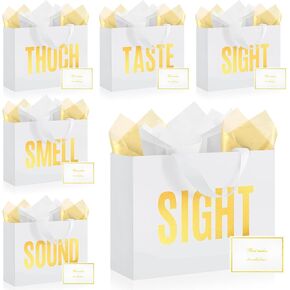 EIiovcnya 5 Senses Gift Bags for Him Her,12.6"x8.7"x4" Five Senses Gift Bags With Labels,Ribbon Handle,Tissue Paper,Greeting Card,for Birthday,Wedding,Anniversary,Party,Valentine'S Day