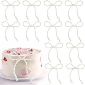 30 Pcs Pearl Bow Cake Decorations White Pearls Bow Knot Cupcake Toppers for Children's Birthday Wedding Bridal Baby Shower Bachelorette Party Supplies Flower Wrapping Decoration DIY Cake Decorations