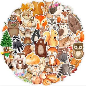 105PCS Woodland Animals Stickers Thanksgiving Stickers Forest Ananias Party Favors Supplies Woodland Baby Shower Decorations Cute Animal Stickers Fox Bear Vinyl Fall Stickers for Water Bottles