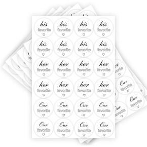480 Pcs Wedding Stickers 1.5 Inch His Her Our Favorite Stickers for Wedding Candy Envelope Party Guest Gift Favors White and Black