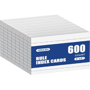 Index Cards 3x5 Inch - 600 Pack, Ruled Index Flash Cards for Studying, Lined Index Note Cards 3x5 Flashcards, Notecards 3 x 5 Lined Small Index Cards Ruled White 3x5 Cards for Office, School, Home