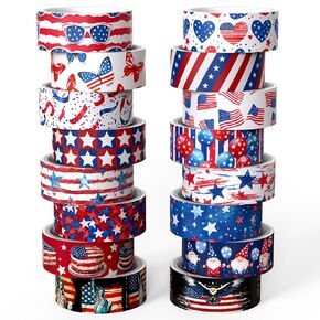 Washi Tape Set 16 Rolls, Independence Day Decorative Tape, 4th of July Washi Tape, Craft Tape, Scrapbook Tape, Washi Tape for Journaling, Washy Tape, Patriotic Journal Supplies
