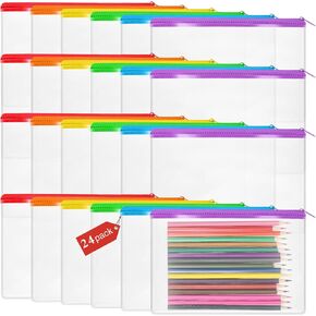 48 Pcs Clear PVC Pencil Pouch Bulk 8.66 x 5.71 Inch Pencil Case Soft Pencil Bag Transparent Zipper Pencil Pouch for Kids Girls Boys School Supplies Travel Storage(Colorful)