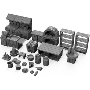 Inn and Tavern Kitchen Furniture Set DND Terrain 28mm for Dungeons and Dragons, D&D, Pathfinder, Warhammer 40k, RPG, Miniatures, Age of Sigmar, Tabletop, D and D, Dungeons and Dragons Gifts