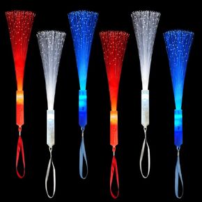4th of July Red White Blue Glow Sticks Toys Gifts for Toddlers-6 Pack,Fourth of July Light Up Fiber Optic Wand for Kids,Patriotic Sparklers Fireworks Item Stuff Treat Goodie Bag Stuffers for Boy Girls