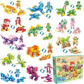 LINAYE 12 Packs Dinosaur Party Favors for Kids - 417 PCS Mini Dinosaur Building Blocks Set Toys for Boys Kids Easter Stuffers Fillers Birthday Valentines Day Gifts Classroom Prizes