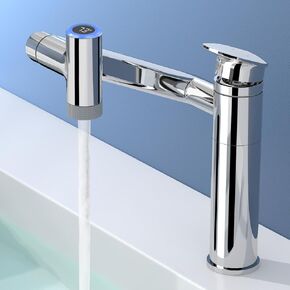 SINGSUO 1080°Rotatable Bathroom Vanity Faucet 1 Hole, Height Adjustable Single Handle Sink Faucet Bathroom with 2 Water Outlet Modes, Bar Sink Faucet Single Hole with Temperature Display (Black) in Saudi Arabia