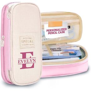 Personalized Pencil Case with Name, Big Capacity Pencil Pouch Large Pencil Pouch for Girls, Large Pen Pouch, Drawing Pencil Case for Artists, Pencil Case for Boys, Customized Pencil Case - Pink