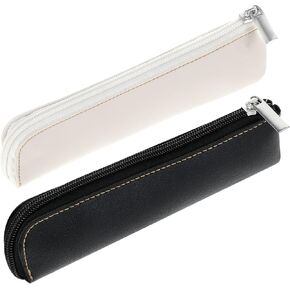 2 Pcs Mini Cosmetic Bag for Purse Small PU Leather Pencil Pouch with Zipper, Portable Small Cosmetic Organizer for Women and Girls, black beige