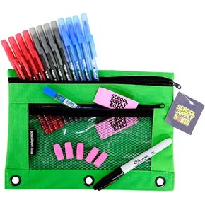 Math Pencil Bag Kit – Mechanical Pencils, Protractor, Pens, Highlighters, Lead Refills & Erasers – Complete Math Tool Kit – Middle & High School Supplies – Zipper Pouch Set for Students
