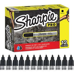 Sharpie Pro Industrial Strength Permanent Markers Bullet Tip, Black Ink, 12 Count