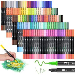 Art Marker Brush Pens Set - 120 Colors Fine & Brush Dual Tip Water-Based Markers for Adult Coloring Books No Bleeding Drawing Pens for Calligraphy, Journaling, Sketching, Lettering, Kids Artists Gifts