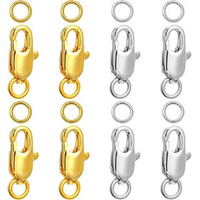 8 Pcs Lobster Clasps with Closed Jump Rings 15mm(0.59inch) Classic Double End Design Necklace Clasps and Closures Lobster Catch Lock Replacement for Necklaces Bracelets Jewelry Making