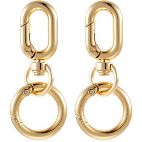 2 Pcs Double Opening Swivel Clasp Clips,Zinc Alloy Swivel Snap Hooks for Purses Spring Key Ring Key Chain Clips for DIY Crafts Lanyards Bags Camping Hiking Travelling (Gold)