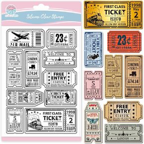 GLOBLELAND Vintage Ticket Clear Stamp for Scrapbooking Train Airplane Tickets Silicone Stamps Tag Frame Transparent Stamp for Card Making DIY Embossing Journaling