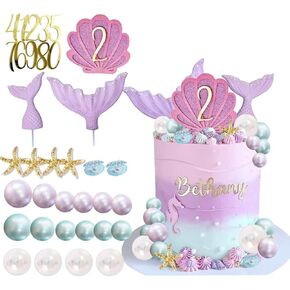 Mermaid Cake Topper Personalized Seashells Cake Topper with Children Age for Mermaid Under The Sea Theme Cake