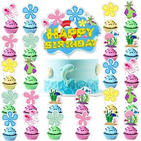 25 Pcs Yellow Cake Topper and Cupcake Toppers Set Birthday Party Supplies for Kids Birthday Decorations