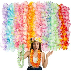Leis for Luau Party, Hawaiian Leis Tropical Flower Necklace Bulk Hula Dance Party Decor Summer Beach Pool Hawaii Luau Party Favors Decoration Birthday Party Supplies