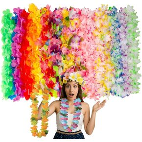 Leis for Luau Party ، Hawaiian Leis Tropical Flower Necklace Bulk Hula Dance Party Decor in Kuwait
