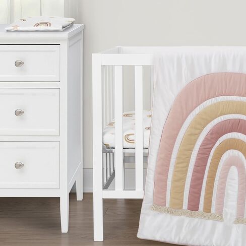 Sweet Jojo Designs Blush Pink Shabby Chic Girl Baby Mini Crib Bedding Set Infant Nursery Room Newborn Blanket Portable Pack n Play Sheets 3pc Solid Rose Elegant Ruched Diamonds Classic Princess Harper in Saudi Arabia