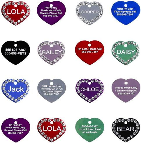 Crystal Pet ID Tags - Engraved Personalized Dog Tags, Cat Tags Front & Back up to 5 Lines of Text – Bone, Heart in Kuwait