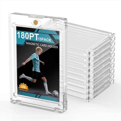 180PT 15 Pack Magnetic Card Holder for Trading Cards, One Card Touch Holder, U-V Protector Baseball Card Hard Plastic Cover for Football Basketball Sports Game in Kuwait
