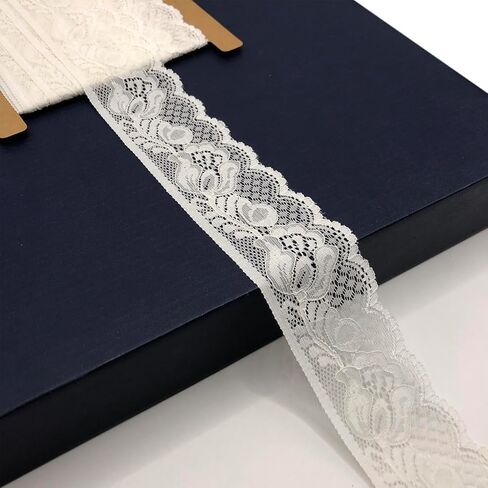 2 Inch Wide Stretch Lace Ribbon, Elastic Lace Trim Fabric, Perfect for Crafting,Sewing Making,Gift Wrapping and Bridal Wedding Decorations - 5 Yards - 8786 (White) in Kuwait