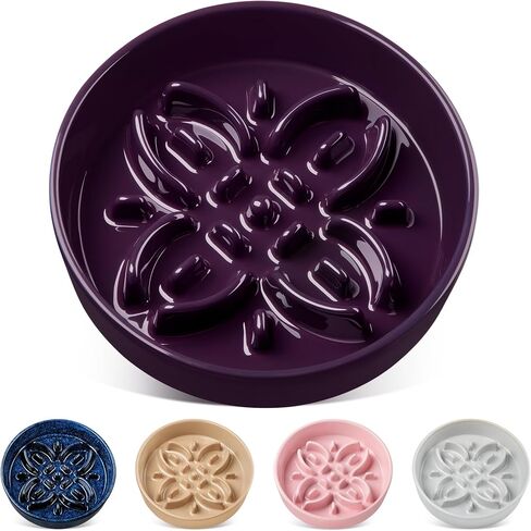 vancasso Ceramic Slow Feeder Dog Bowls, Puzzle Dog Food Bowls with Floral Maze, Anti -Slip Pet Food Dish for Medium Breed, 1.5 Cups, Purple in Kuwait