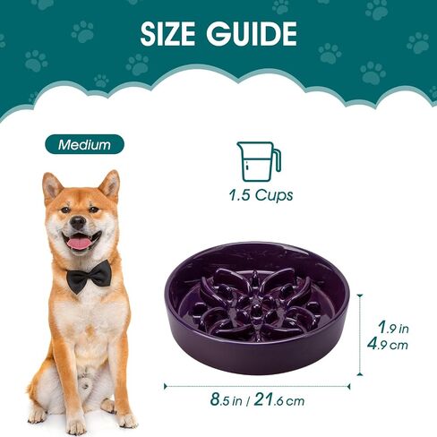 vancasso Ceramic Slow Feeder Dog Bowls, Puzzle Dog Food Bowls with Floral Maze, Anti -Slip Pet Food Dish for Medium Breed, 1.5 Cups, Purple in Kuwait