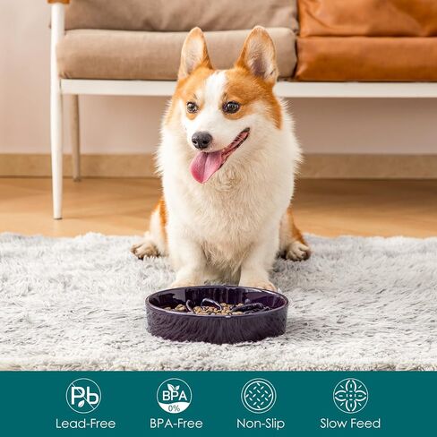 vancasso Ceramic Slow Feeder Dog Bowls, Puzzle Dog Food Bowls with Floral Maze, Anti -Slip Pet Food Dish for Medium Breed, 1.5 Cups, Purple in Kuwait