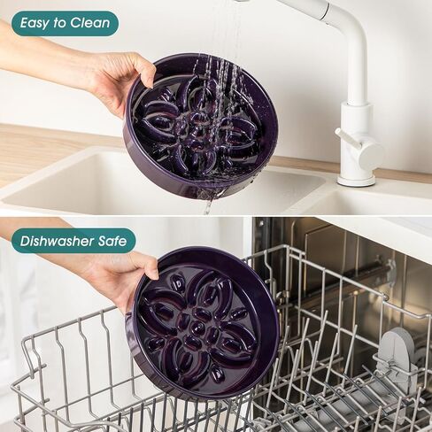vancasso Ceramic Slow Feeder Dog Bowls, Puzzle Dog Food Bowls with Floral Maze, Anti -Slip Pet Food Dish for Medium Breed, 1.5 Cups, Purple in Kuwait