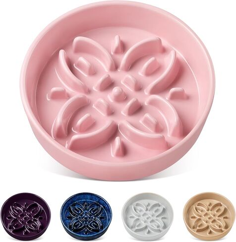 vancasso Ceramic Slow Feeder Dog Bowls, Puzzle Dog Food Bowls with Floral Maze, Anti -Slip Pet Food Dish for Medium Breed, 1.5 Cups, Purple in Kuwait