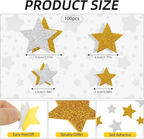 100pcs ملصقات رغوة الذهب نجوم الذهب ، نجوم الرغوة الفضية والذهبية ، نجمة الرغوة اللامعة لكتاب القصاصات ، ملصقات النجوم الزخرفية لكتاب القصاصات الحرفية وتحية البطاقة (4 حجم in Saudi Arabia