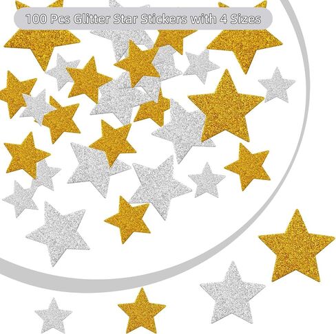 100pcs ملصقات رغوة الذهب نجوم الذهب ، نجوم الرغوة الفضية والذهبية ، نجمة الرغوة اللامعة لكتاب القصاصات ، ملصقات النجوم الزخرفية لكتاب القصاصات الحرفية وتحية البطاقة (4 حجم in Saudi Arabia