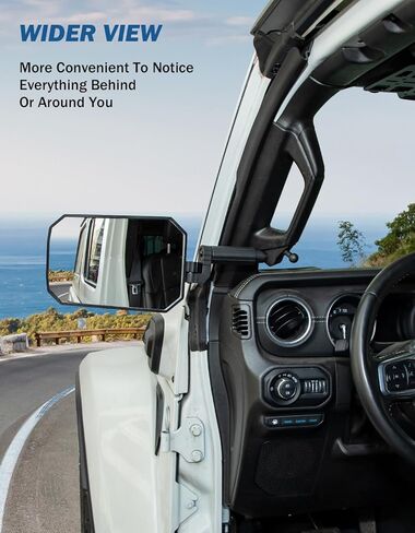 JOYTUTUS Mirrors Doors Off Compatible with Wrangler JL/JLU 2018-2023 & Gladiator JT, JL Side Mirrors with Ball Adapter, Wider View No Vibrate & Wobble (NOT FIT 2024 Wrangler), Patent Pending in Kuwait