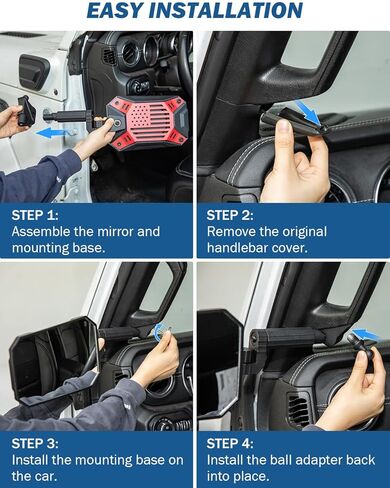 JOYTUTUS Mirrors Doors Off Compatible with Wrangler JL/JLU 2018-2023 & Gladiator JT, JL Side Mirrors with Ball Adapter, Wider View No Vibrate & Wobble (NOT FIT 2024 Wrangler), Patent Pending in Kuwait