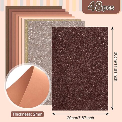 Feifeiya 48 Pack EVA Foam Sheets Crafts, 7.87 x 11.81 Inch Assorted Colors Glitter Sparkles Foam Paper for Classrooms Scrapbook Gift DIY Cutters Card Handicraft (Rainbow Color) in Saudi Arabia